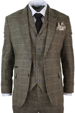 Infinity Mens 3 Piece Brown Check Tweed Herringbone Vintage Classic Suit