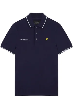 Lyle & Scott Marinblå kortärmad polotröja med logotryck och koordinattryck