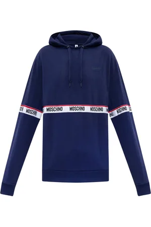Moschino Hoodie med märke och tejpad bröstkorg marinblå