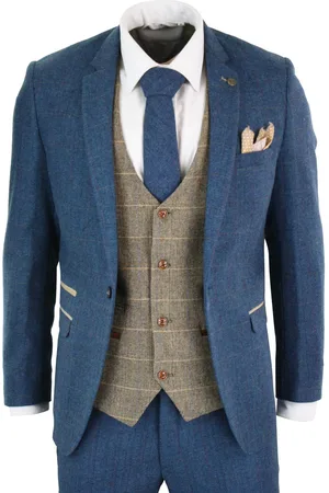 Infinity Mens 3 Piece Blue Tweed Vintage Suit