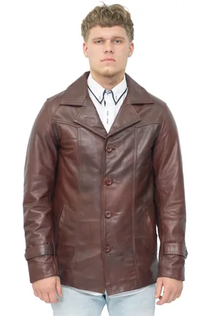 Infinity Brun Vintage Trench Style Crombie läderrock för män-Macau