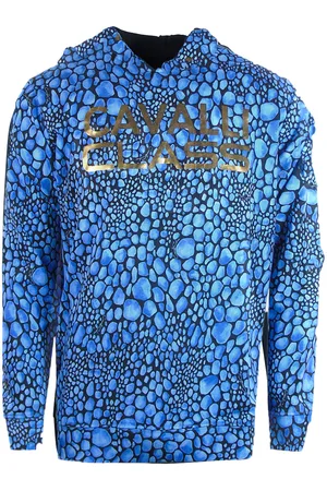 Roberto Cavalli Leopard Print Blue Hoodie