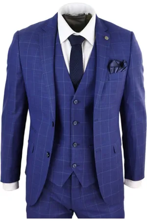 PAUL ANDREW Herr 3-delad Royal Blue Check Vintage Retro Kostym