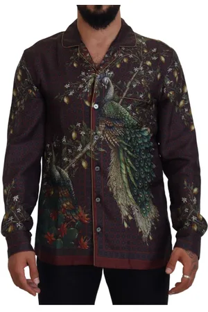 Dolce & Gabbana Casual skjorta Bordeaux Ostrich Silk Satin för herr