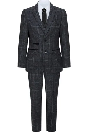 PAUL ANDREW Pojkar 3 delar kol grå tweed rutig vintage retro kostym