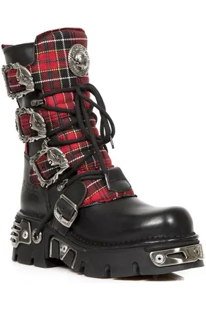New Rock Tartan läder gotiska stövlar-391T-S1