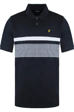 Lyle & Scott Gingham Yoke Stripe Herr Polotröja /Vit