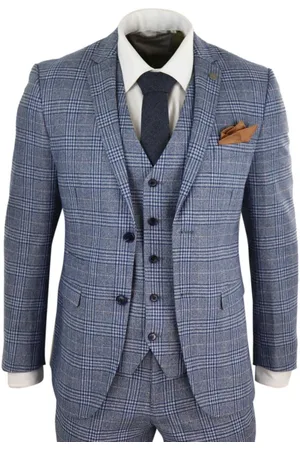 PAUL ANDREW Herr 3 Delar Grå Tweed Rutig Vintage Retro Kostym