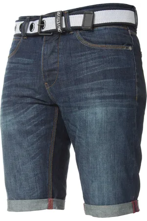 Enzo | Jeansshorts med bälte för män - Mid Stonewash
