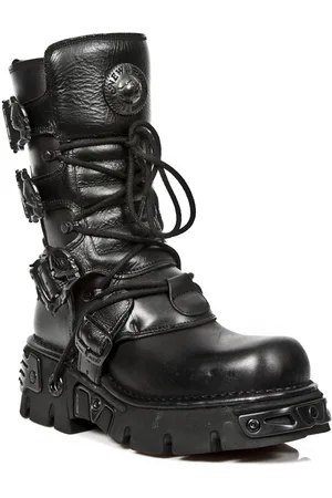 New Rock Svarta läderstövlar med mellankalv-391-S18