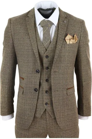 PAUL ANDREW Herr 3-delad tweed rutig vintage retro kostym