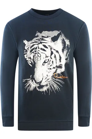 Roberto Cavalli Tiger Silhouette Logo Marinblå Sweatshirt