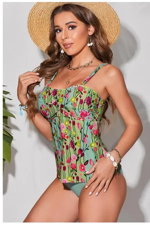 Azura Exchange Tankini-set med ärmlösa blommor för kvinnor i Multicolor