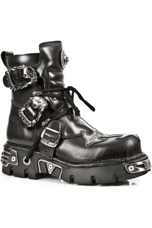 New Rock Silver Cross Biker Boots i läder-407-S1