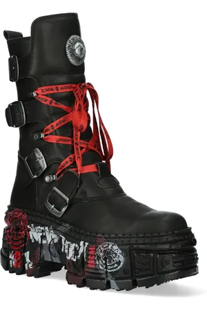 New Rock Mid Calf Punk läderstövlar-WALL028B-C1