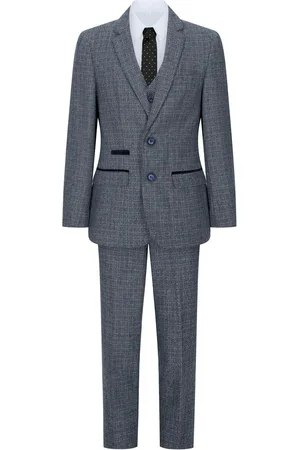 PAUL ANDREW Pojkar 3 Delar Blå Tweed Rutig Vintage Retro Kostym