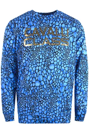Roberto Cavalli Leopard Print Blue Sweatshirt