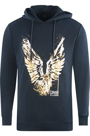 Roberto Cavalli Golden Eagle Logo Marinblå huvtröja