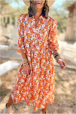 Azura Exchange Boho blommig långärmad klänning med volanger för kvinnor i Multicolor