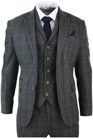 Infinity Mens 3 Piece Grey Check Tweed Herringbone Vintage Classic Suit