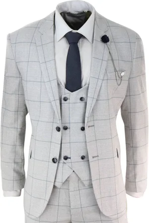 Infinity Mens 3 Piece Light Grey Check Tweed Vintage Retro Classic Suit