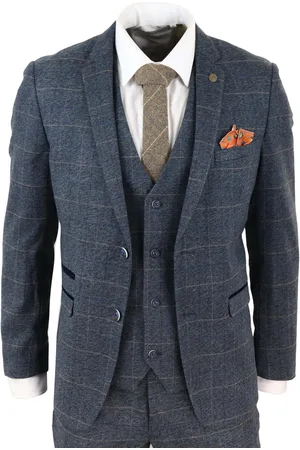 Infinity Mens 3 Piece Blue Tweed Check Vintage Suit