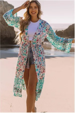 Azura Exchange Kimono med lång ärm och tofsar i blommigt tryck för kvinnor, Multicolor