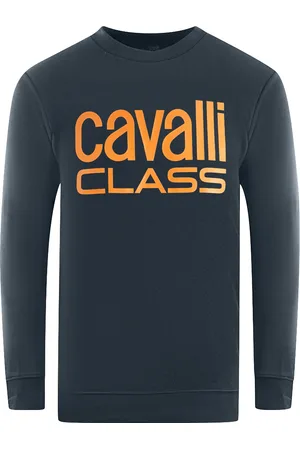 Roberto Cavalli Bold Brand Logo Marinblå Sweatshirt