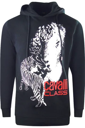 Roberto Cavalli Large Tiger Logo Marinblå huvtröja