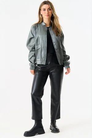 Gini London Metallic Elasticated Waist Bomber Jacket