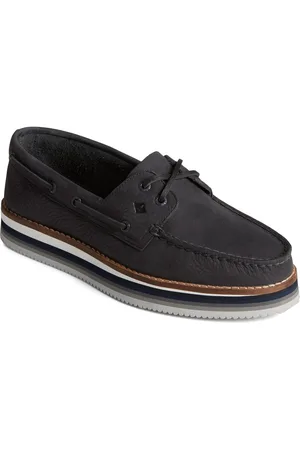 Sperry Authentic Original Stacked Läder Svarta båtskor för kvinnor
