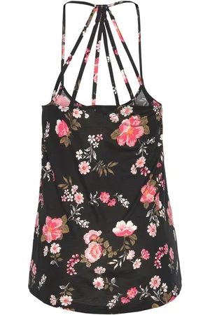 Azura Exchange Black Floral Spaghetti Straps Strappy Back Tank Top
