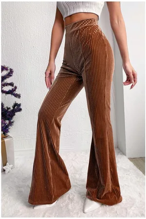 Azura Exchange Chestnut Solid Color High Waist Flare Corduroy Pants