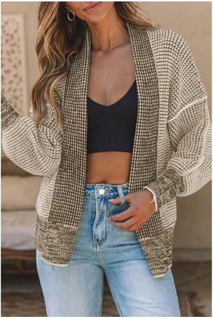 Azura Exchange Apricot Chunky Waffle Knit Oversized Collar Cardigan