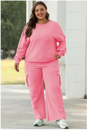 Azura Exchange Sachet Pink Solid Color Patchwork Pullover Top and Cargo Pants Set