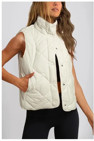 Azura Exchange Quilted High Neck Button Up Pocket Vest Coat