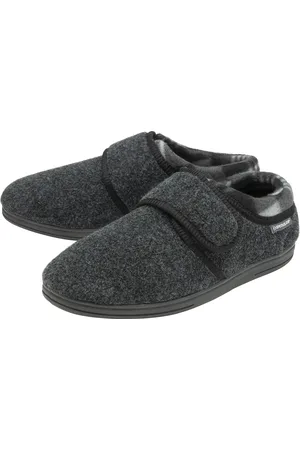 Dunlop Kardborre tofflor för män | | Memory Foam | Orthapedic | Easy Close | House Bedroom Indoor - Charcoal