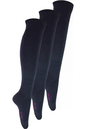 Sock Snob 3 par multipack knähöga bambusockor för flickor | | enfärgade långa skolstrumpor för barn - mörkgrå
