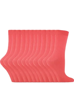 Sock Snob Vanliga bomullsstrumpor för damer | 12 par multipack | | tunna bekväma färgglada ankelstrumpor för damer - Coral