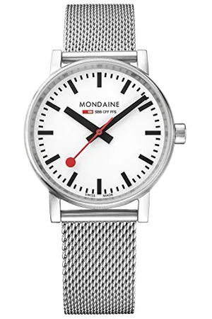 Mondaine Män evo2 35 mm safirklocka med St. Steel borstat fodral vit urtavla och rostfritt stål nätrem MSE.35110.SM