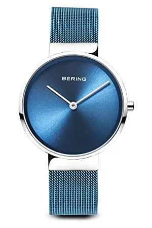 Bering Klockor - Unisex armbandsur analog kvartsklocka med rostfritt stål armband bandet 39 mm blå