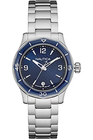 Nautica Kvarts Analog Klocka Kvinnor med rostfritt stål rem NAD16532L, Silver, Armband