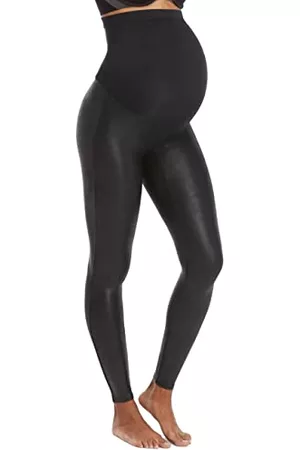 Spanx – Svarta leggings i petite med konturerande power-resår i midjan i  läderimitation