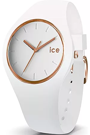 Ice-Watch ICE glam White Rose Gold – vit damklocka med silikonarmband, Vit, Small (34 mm), Liten (34 mm)