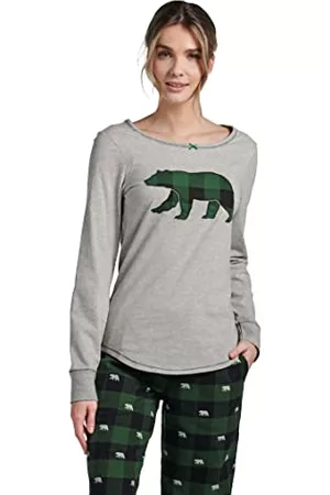 Hatley Little Blue House av dam stretch jersey pyjamas topp pyjamas, skog grön rutig björn, stor