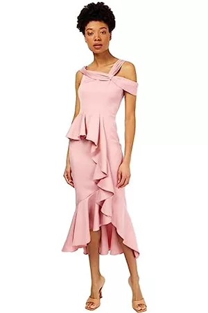 Little Mistress Kvinna Fodralklänningar - Prima Dusty Asymmetrisk halsringning bodycon Midaxi-klänning, storlek 12 Storbritannien, rosa