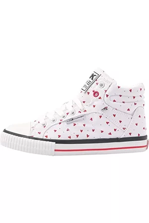 British Knights DEE Damsneakers med hög topp, Vita prickar röda hjärtan, 39 EU