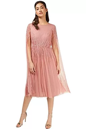Little Mistress Kvinna Midiklänningar - Dam Turner ros utsmyckad cape ärm midi-klänning, storlek 10 Storbritannien, rosa