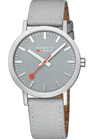 Mondaine Unisex analog kvartsklocka med textilarmband A6603036080SBH, Grå-silver, Bälte