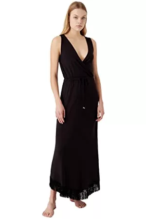 Armani Dam Emporio armani fransar viskos lång klänning, svart, M, svart, M